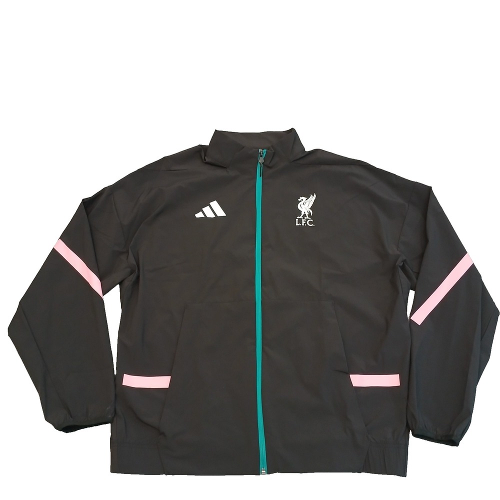 adidas Liverpool FC Soccer Anthem Track Jacket Black Pink Teal Mens L